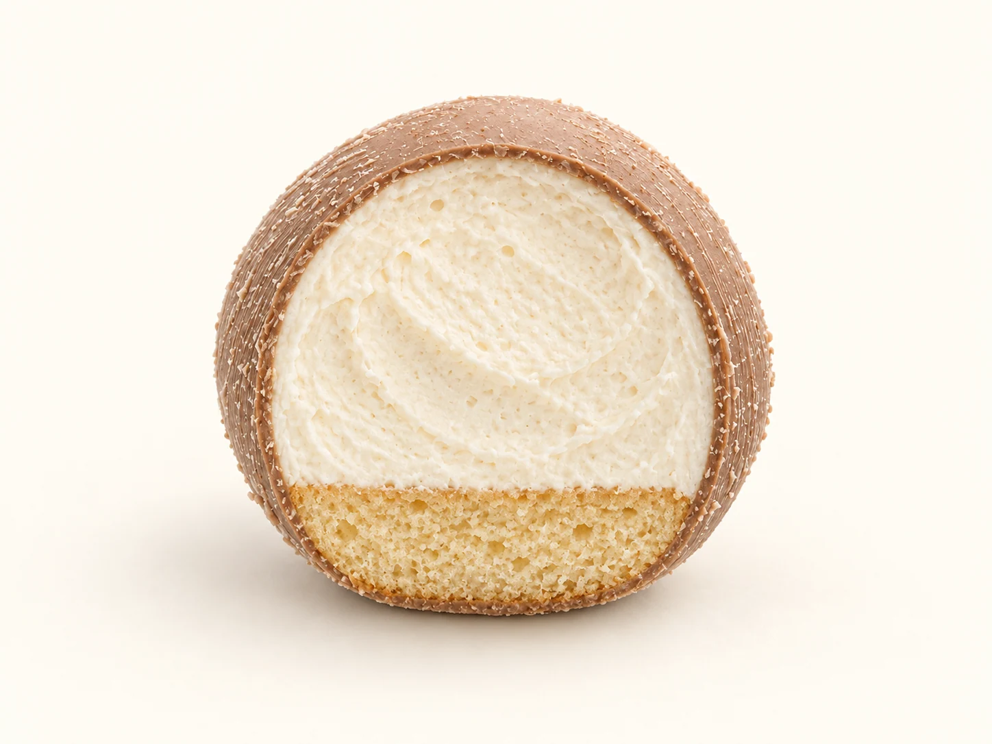 Coupe illustrative de La Noix de coco : crème à la noix de coco en partie haute, biscuit à la noix de coco à la base.
